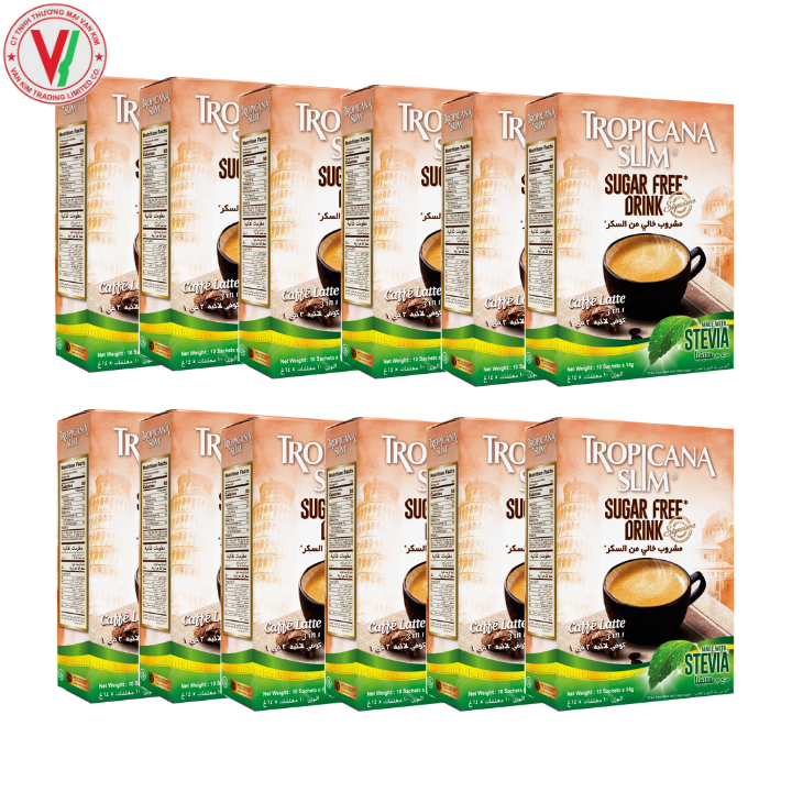 [HCM]Combo 12 hộp cà phê ăn kiêng không đường chiết xuất từ lá cỏ ngọt Tropicana Slim Latte 140g (10 x 14g) - Thích hợp cho người ĂN KIÊNG người bệnh TIỂU ĐƯỜNG người BÉO PHÌ người muốn KIỂM SOÁT CÂN NẶNG