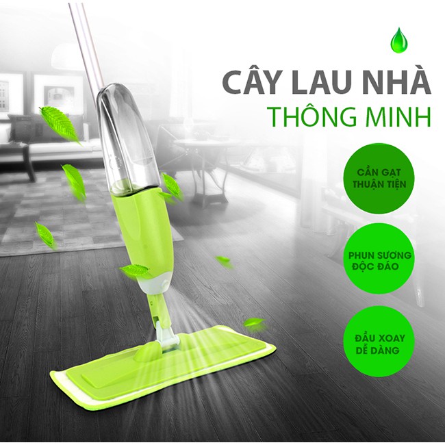 Cây lau nhà phun sương tự động xoay 360 độ thông minh - cây lau nhà kèm bình phun nước tiện lợi - cây lau nhà lau siêu sạch, siêu thấm hút