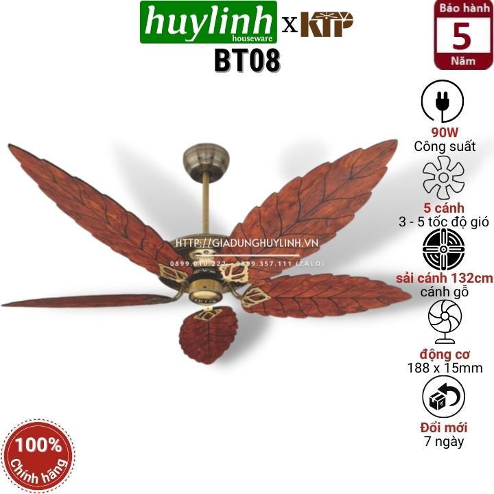 Quạt trần 5 cánh gỗ hình lá kim thuận phong ktp bt08