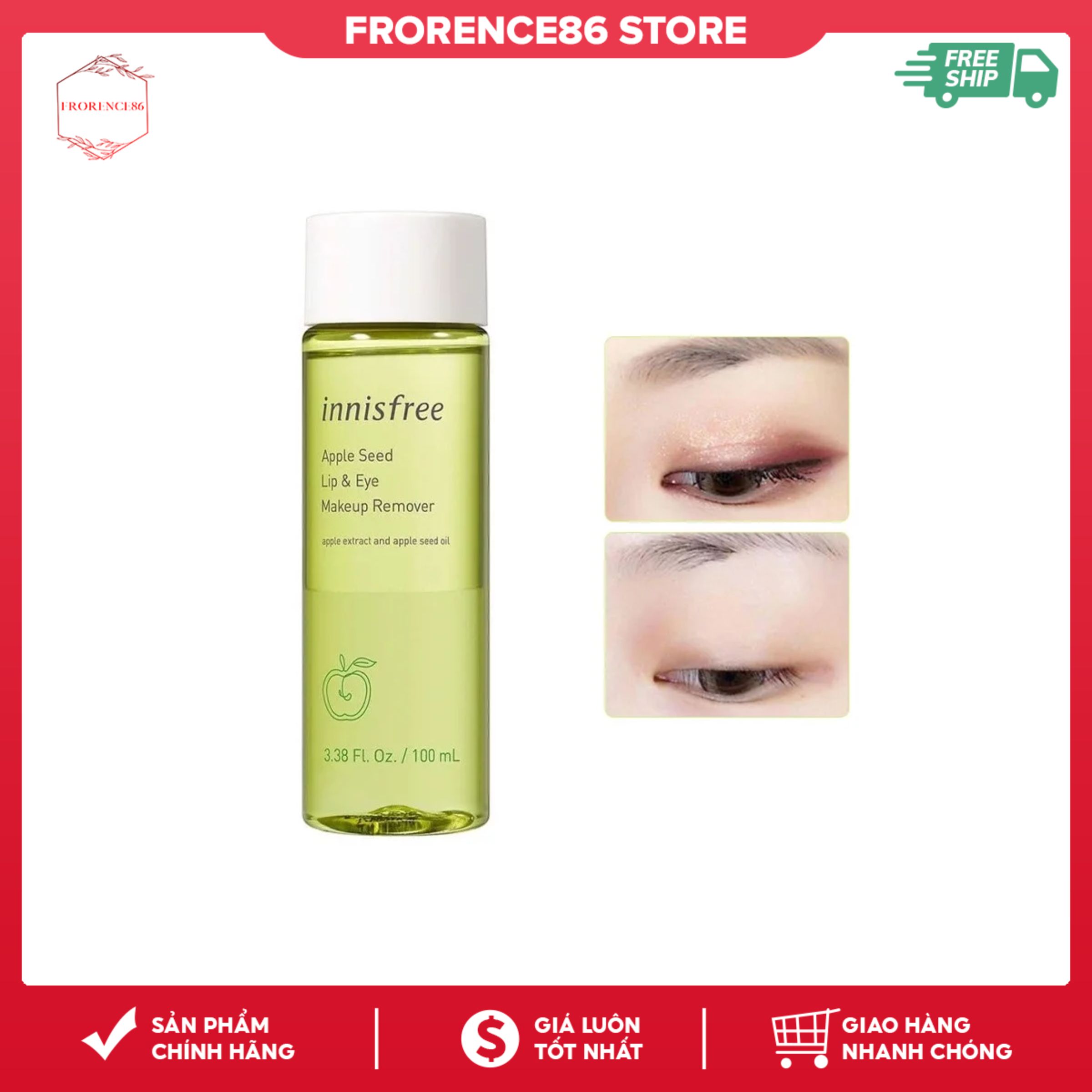 Tẩy Trang Mắt Môi Innisfree Apple Seed Lip & Eye Remover 100ml Frorence86 Store