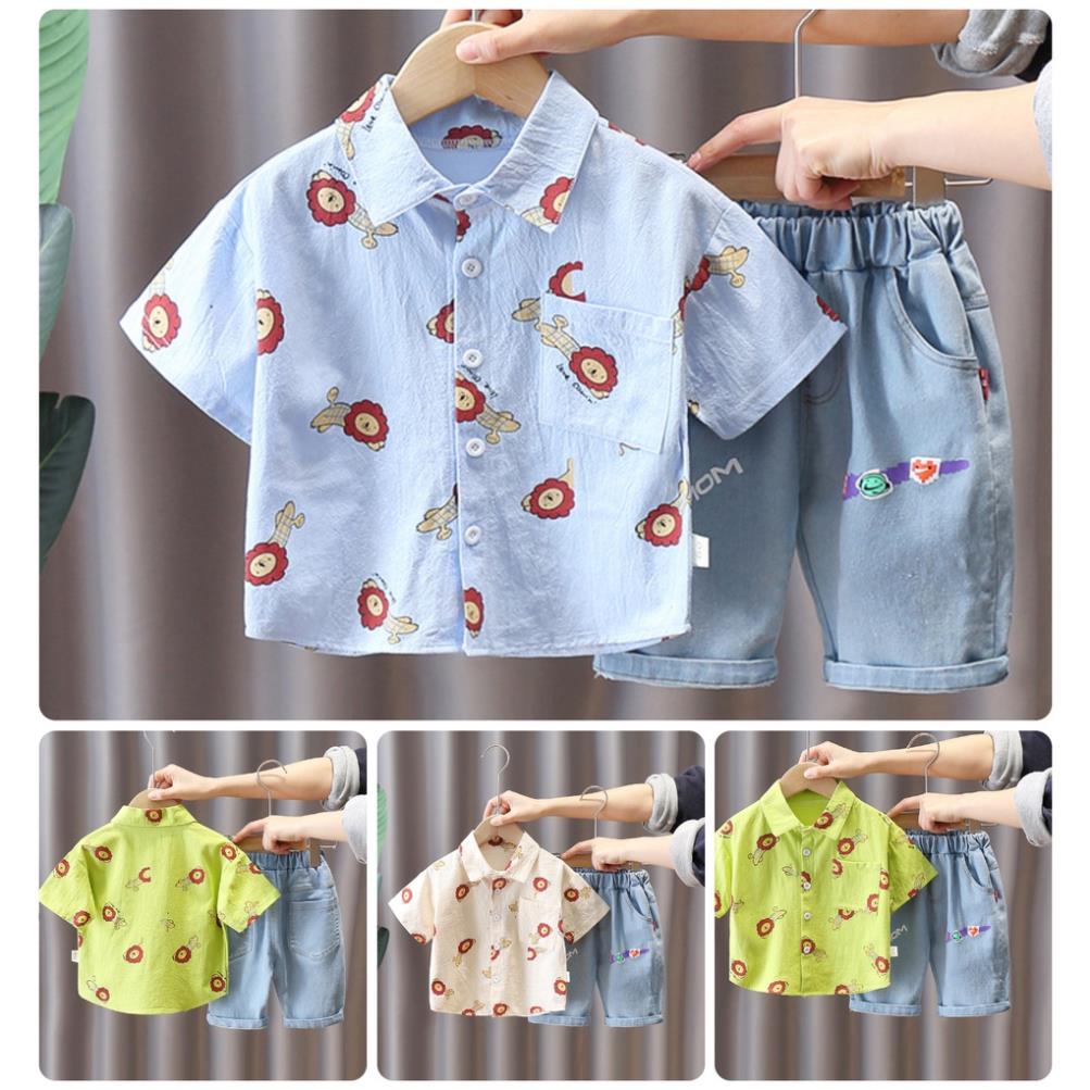 Bs52 size 80-120 sét bộ bé trai - áo sơ mi+ quần jean bé quần áo trẻ em hàng quảng châu