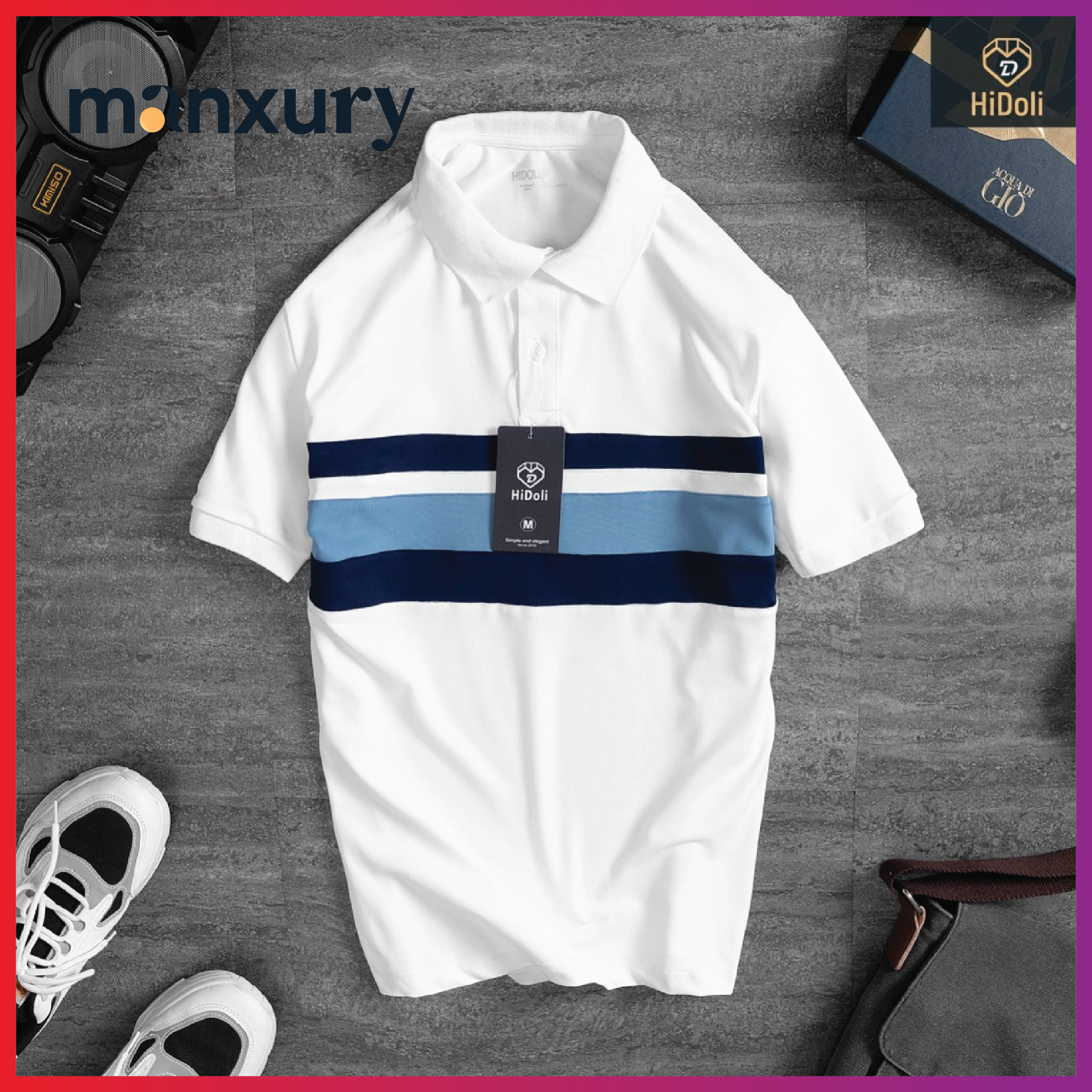 Áo Thun Nam Polo phối ngang NELUX vải cá sấu Cotton xuất xịn chuẩn form áo nam - MANXURY