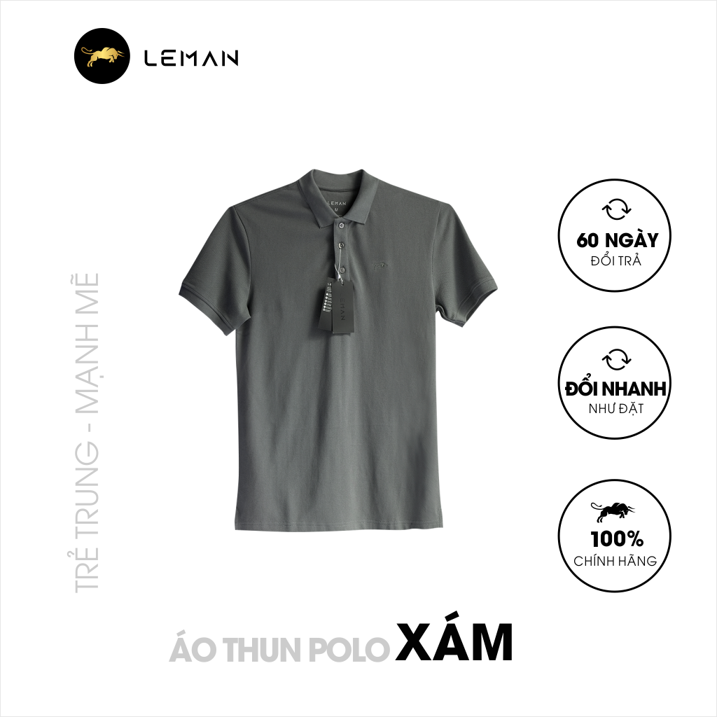 Áo thun Polo nam Leman xám trơn - Regular Form
