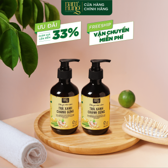Combo 2 chai dầu gội thảo dược trà xanh chanh gừng Nam Nung, giảm nấm ngứa, giảm gàu dung tích chai 250ml