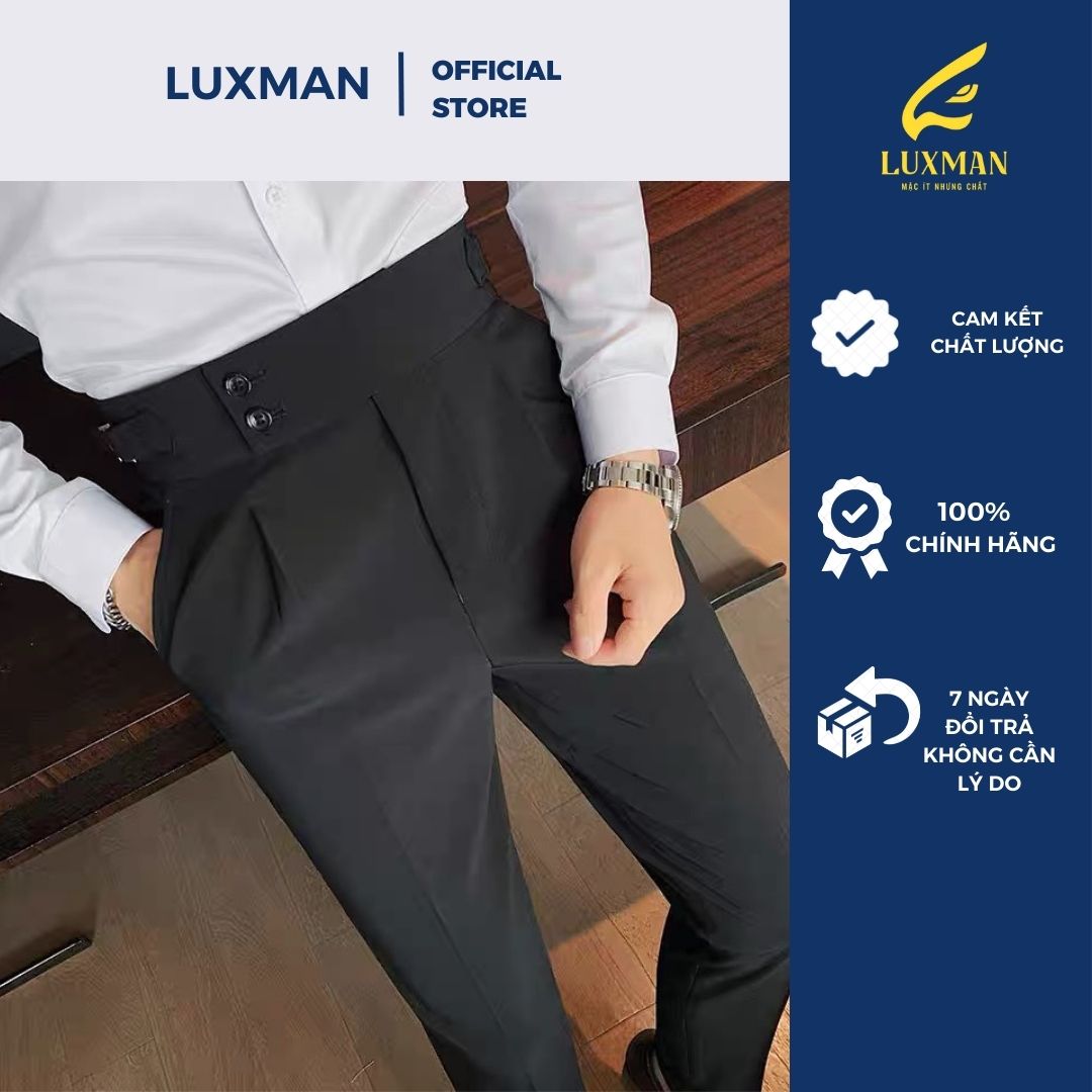 Quần sidetab chất cashmere hàn lạnh cao cấp của thương hiệu LUXMAN thiết kế sidetab ở bên hông có thể điều chỉnh to nhỏ tuỳ ý có thể kết hợp với áo sơ mi, áo polo đi làm công sở, đi hẹn hò, đi chơi cafe trẻ trung thoaỉ mái