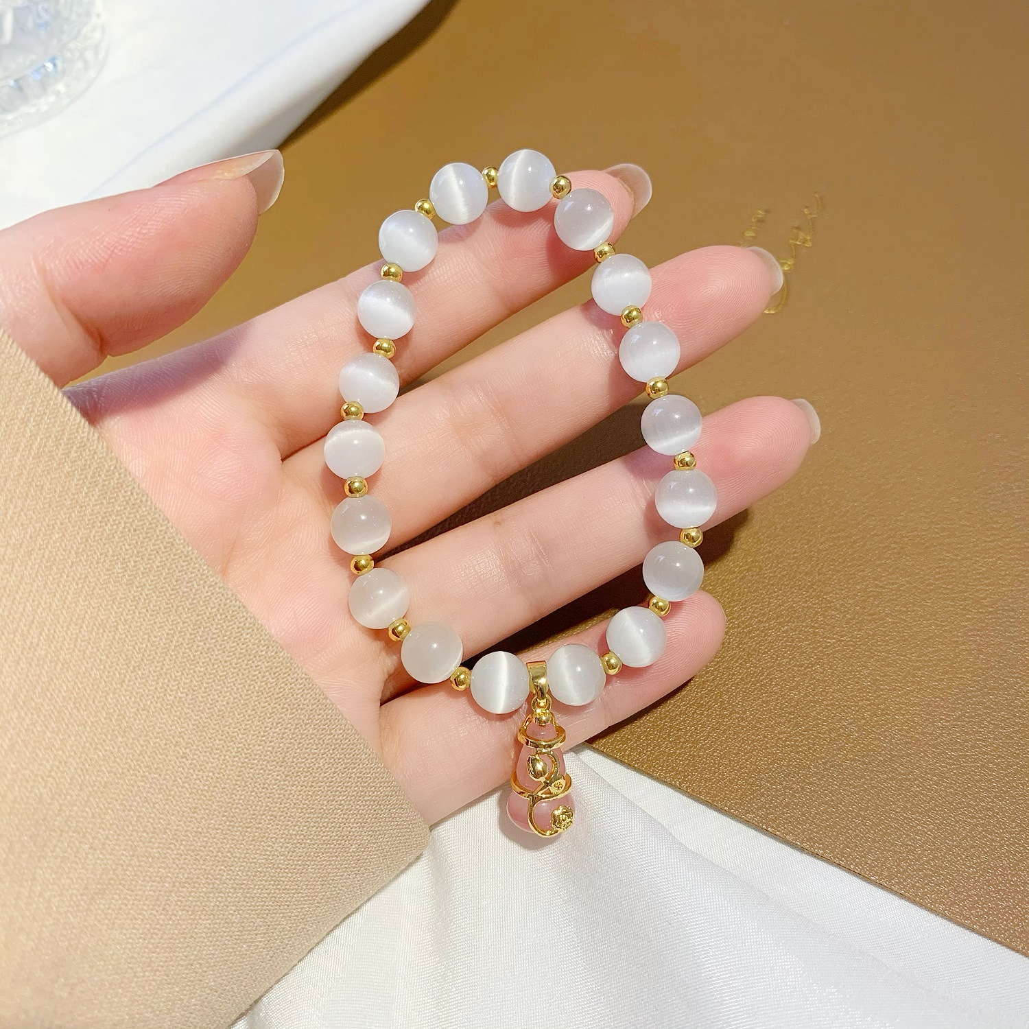 Vòng tay đá mắt mèo hồ lô thanh lịch, vòng tay đá nữ phong cách hàn quốc