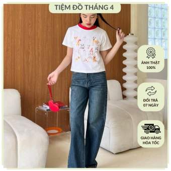 Quần Jean Ống Rộng Nữ Cạp Lưng Cao Dáng Ống Suông Cá Tính TIỆM ĐỒ THÁNG 4 DAILY JEANS