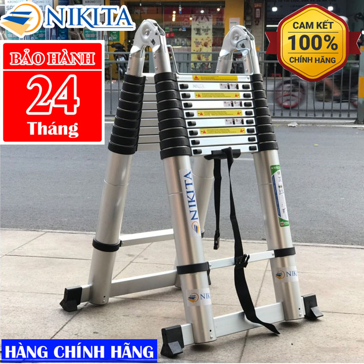 Thang nhôm rút xếp gọn Nikita chiểu cao chữ a 3,2m - 3,6m - 4,0m duỗi thẳng chữ i 6,4m - 7,2m - 8,0 m ai64, ai72, ai80 Bảo hành 2 năm chính hãng Chiều cao lớn