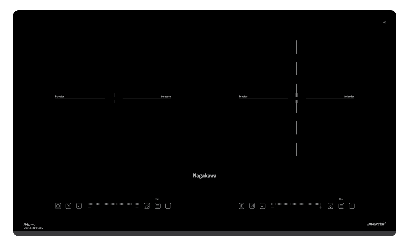 Bếp điện từ cao cấp Nagakawa NK2C02M, 2 vùng nấu, chương trình cài đặt sẵn, mặt kính Kanger, công ng