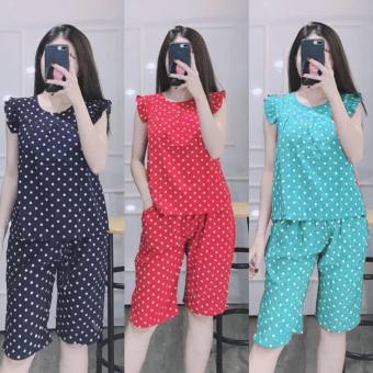 Đồ bộ lanh (tole) mặc nhà nữ VNXK , quần lửng áo cánh tiên, họa tiết chấm bi [CÓ SIZE] - TL01A