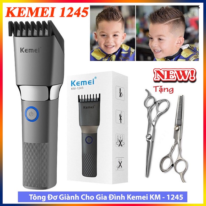 [Tặng 2 Kéo] Tông Đơ Cho Bé, Tong Đơn Cắt Tóc Kemei 1245 Sạc Điện, Tăng Đơ Cắt Tóc Trẻ Em Không Dây, Máy Hớt Tóc Gia Đình Chuyên Nghiệp( tong do cat toc)