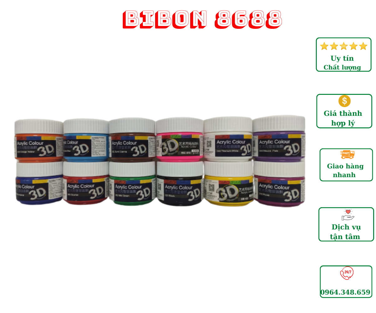 COMBO/BỘ 12 MÀU ACRYLIC 3D 100ML
