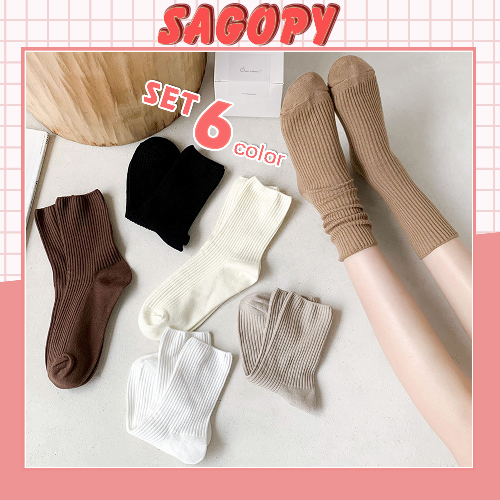 Tất cổ cao gân trơn nam nữ nhiều màu,  vớ cổ cao vải cotton co giãn phong cách Vintage hàn quốc chống hôi chân TD32