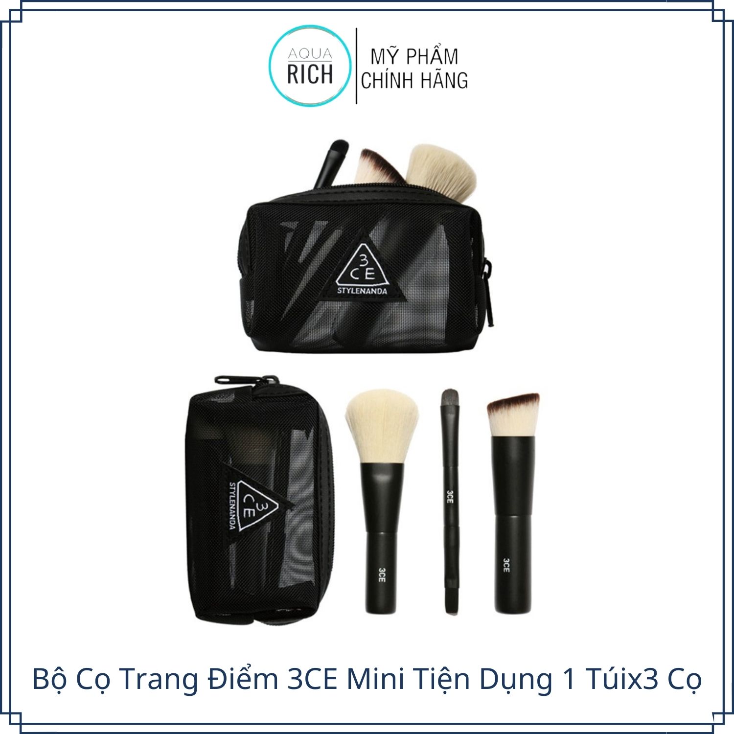 Bộ cọ trang điểm 3ce mini tiện dụng 1 túi x 3 cọ