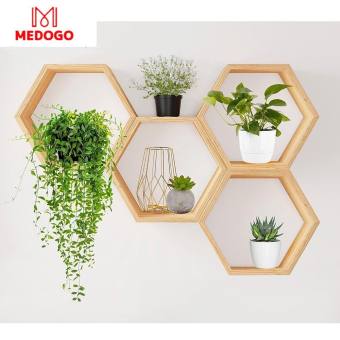 Kệ gỗ lục giác treo tường, kệ tổ ong trang trí nhà cửa, kệ trang trí MEDOGO