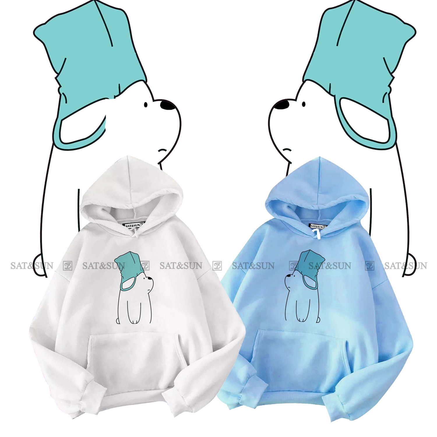 Áo hoodie unisex in hình gấu