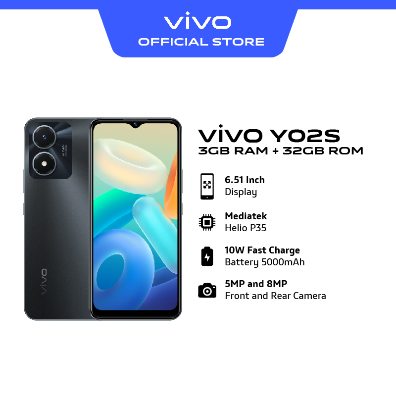 vivo Y02s  [3GB + 64GB | 3GB + 32GB 5000mAH Battery + 18W / 6.1" HD + Halo Full View / 2.5D Trendy Design