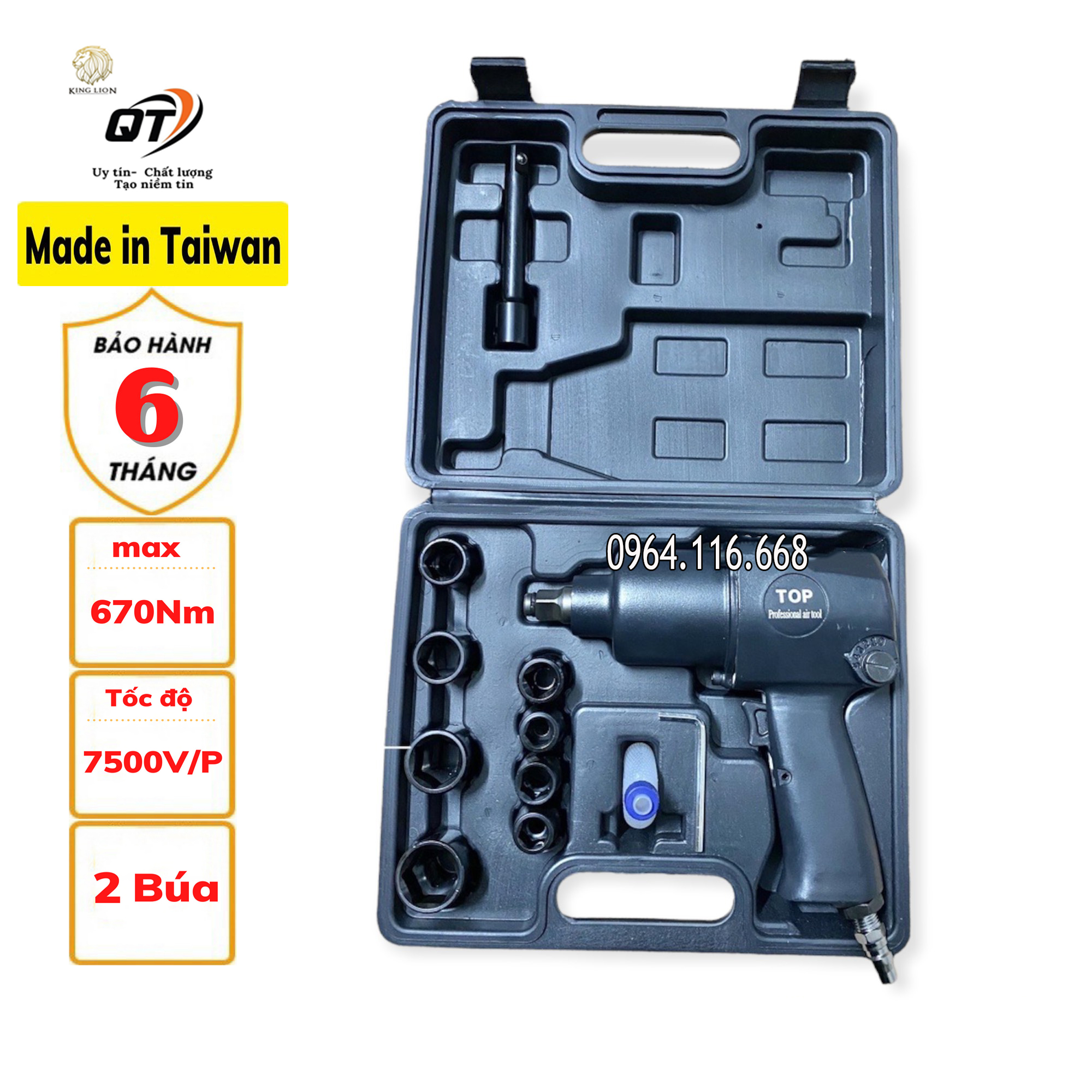 Máy Bắn Ốc Hơi 2 búa TOP - Made In Taiwan, Bảo Hành 6 Tháng tặng bộ đầu khẩu cao cấp