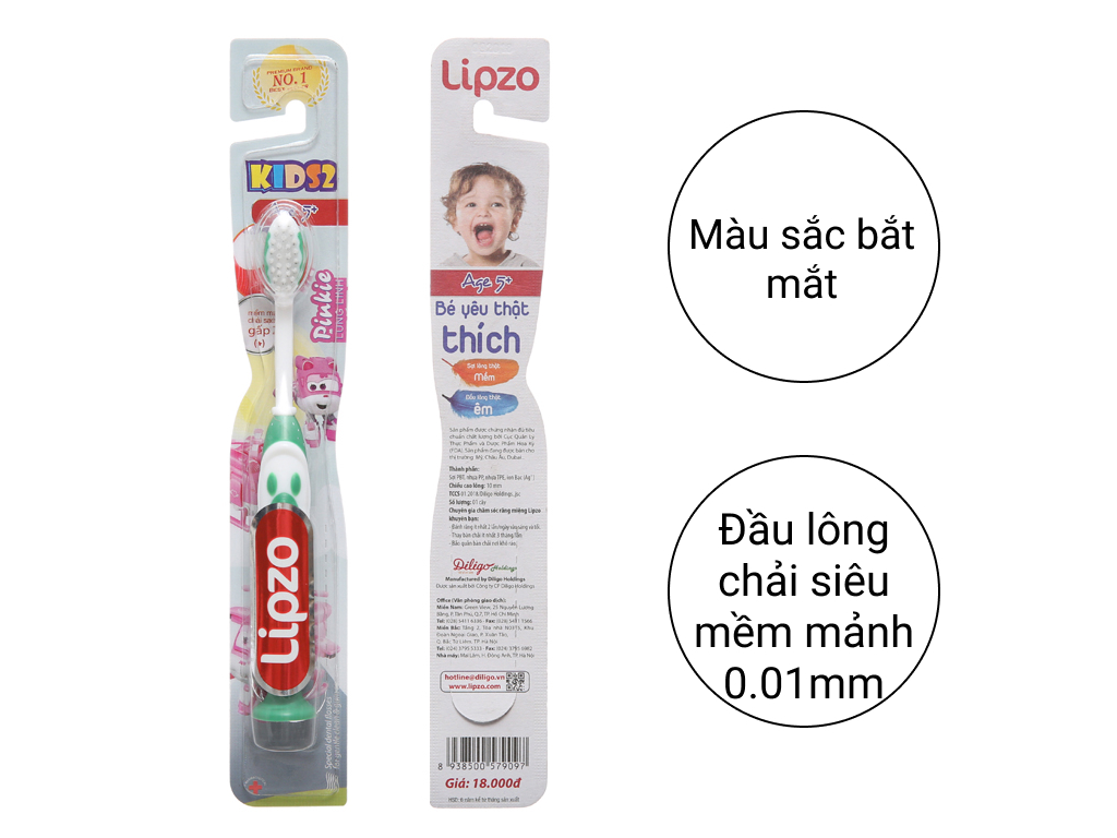 Bàn chải cho bé trên 5 tuổi Lipzo Kids 2 lông mềm