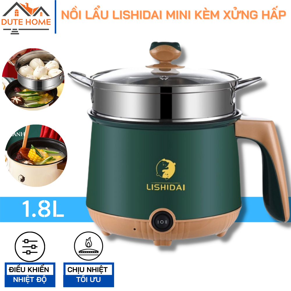 Nồi lẩu điện đa năng chống dính mini 18cm kèm xửng hấp Inox - Nồi điện đa năng, nồi hấp, nồi lẩu đa năng, nồi điện mini
