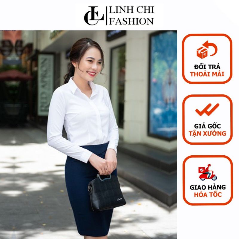 Áo sơ mi trắng cao cấp có nẹp che hàng nút   lưu ý form nhỏ nên vui lòng xem trước bảng size để chọn  nhé các nàng