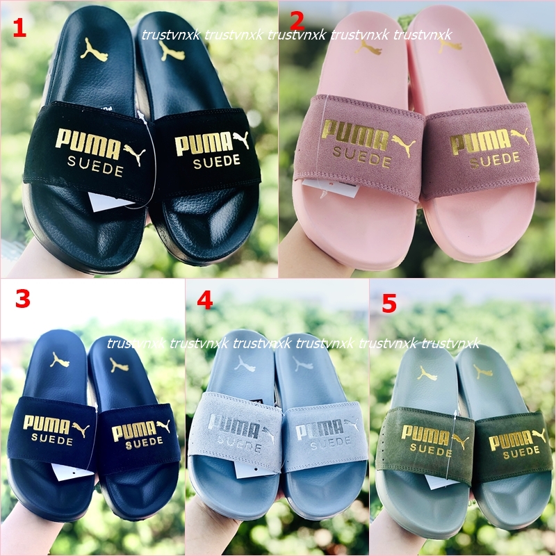 Dép unisex 𝐏𝐔𝐌𝐀 da lộn FREESHIP + Hộp dép pm da lộn hình con báo quai ngang thể thao nam nữ nhiều màu