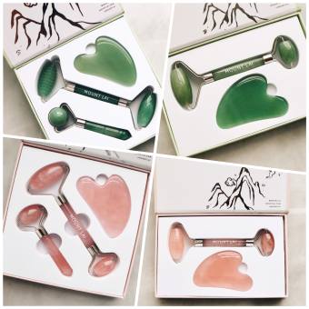 Set thanh lăn Facial Roller và Gua Sha massage mặt từ đá thiên nhiên 100% Mount Lai De-Puffing Rose Quartz Facial Roller