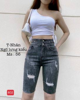Quần short jean nữ rách nhẹ màu xanh- Quần jean nữ lửng ngang đầu gối- Quần jean nữ ngố thời trang BINSTORE94 btmq802