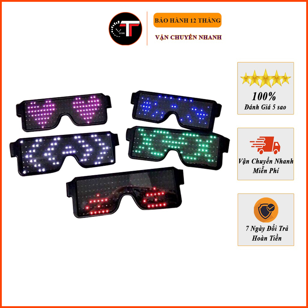 Kính Led Phát Sáng, Kính Led Gắn Đèn Phát Sáng Nhiều Màu, Tùy Chỉnh 8 Chế Độ - Kèm Cổng Sạc USB - Cực Ngầu
