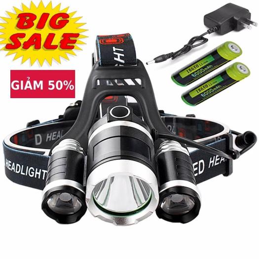Đèn Pin Đội Đầu Sạc Điện Máy Xanh - (Đèn Tốt )Đèn Pin Đội Đầu Siêu Sáng - Đèn Pin Led Siêu Sáng Đội Đầu 3 Bóng (Đen) Nhiều Chế Độ Tặng Kèm Pin Và Sạc