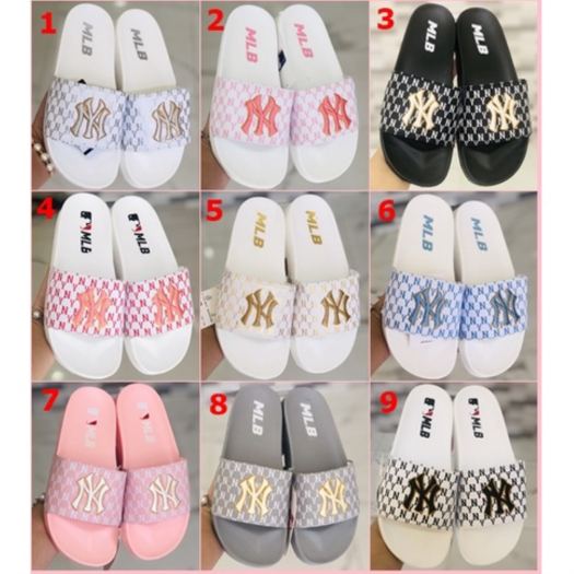 ◘✥✗ Dép unisex MLB NY ❤️FREESHIP Hộp❤️ dép mlb bóng chày quai ngang thể thao nữ Thêu NY-NY nỗi màu trắng chữ hồng xịn