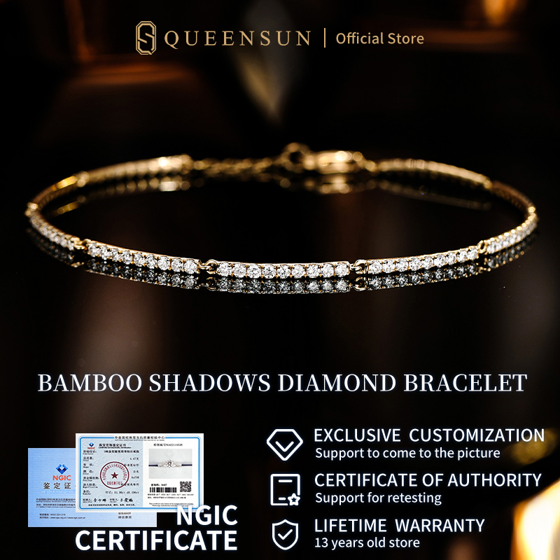 18k Gold Lab Diamond Bamboo Design Stackable Bracelet | 竹影流光满钻手链 小众叠戴款