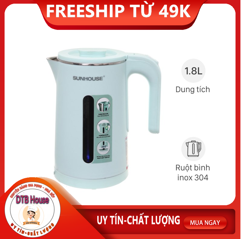 Ấm siêu tốc inox 2 lớp 1.8l sunhouse shd1351