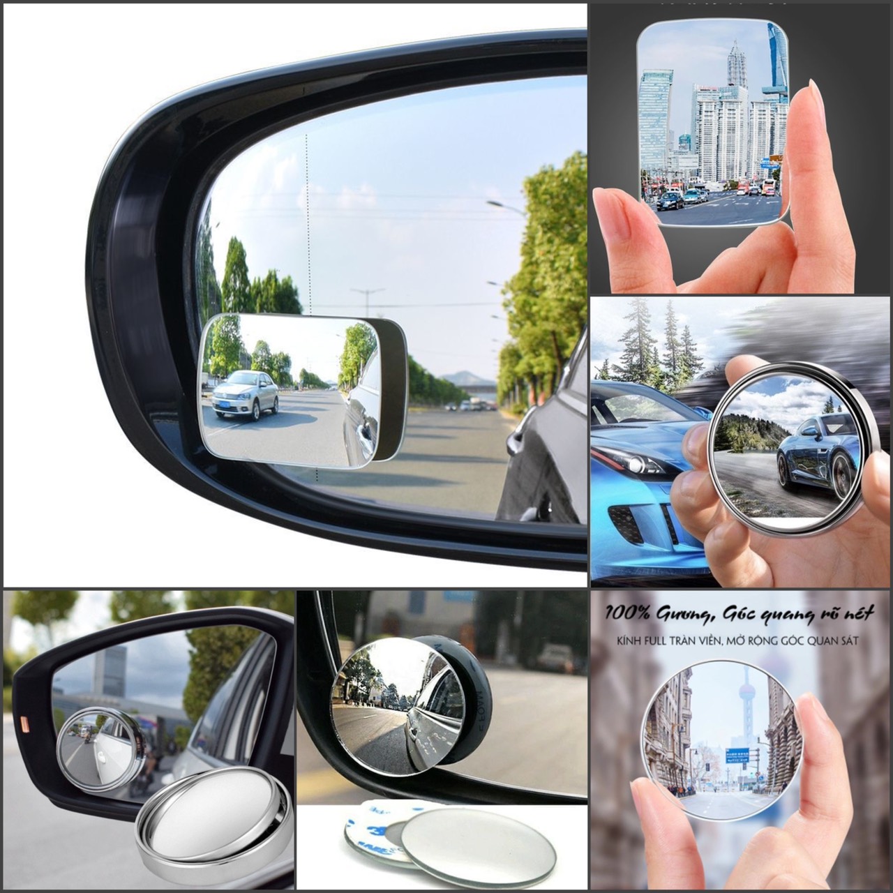 [HCM]Bộ 2 Gương Cầu Lồi Xóa Điểm Mù Gương Hậu Ô Tô Hãng 3R. 3R-057 tròn không viền - 3R-035 Tròn có viền xoay - 3R054 chữ nhật