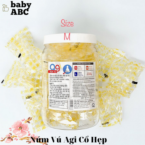Núm vú agi cổ hẹp silicon tiêu chuẩn dùng cho bình cổ hẹp agi và 1 số bình sữa tiêu chuẩn cổ hẹp thông dụng khác, 1 hủ 20 cái