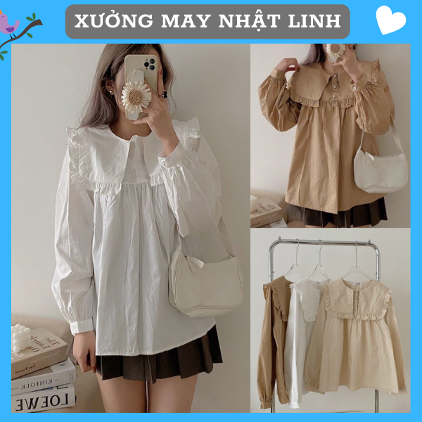 Áo sơ mi kiểu nữ áo cổ bèo tiểu thư dài tay chất vải đũi lụa mềm mát cap cấp - Mã A259