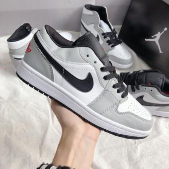 Giày Sneaker Air Jordan 1 Low Smoke Grey, Giày thể thao JD1 Xám thấp thêu chỉ đỏ nam nữ full box bill