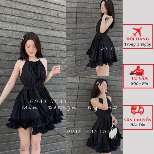 Váy dập ly 2 dây nữ cổ yếm dáng suông viền bèo tiểu thư ulzzang Hàn Quốc đi biển đầm bầu