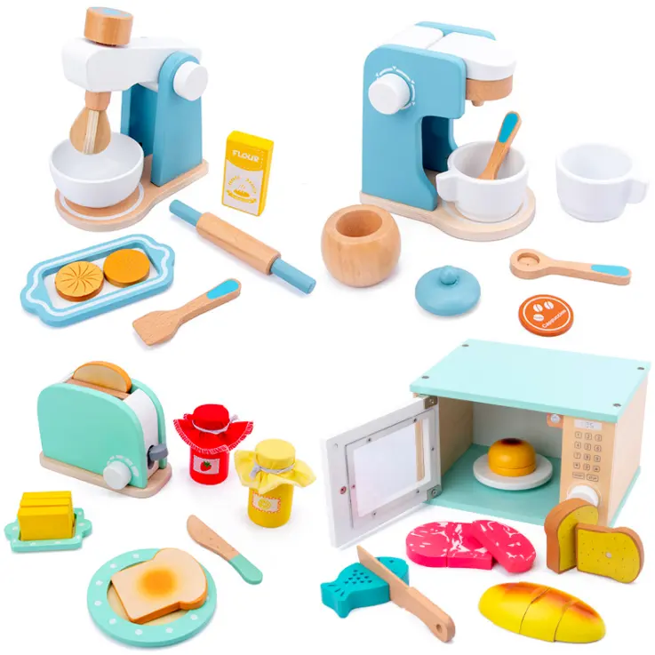 wooden toy toaster set