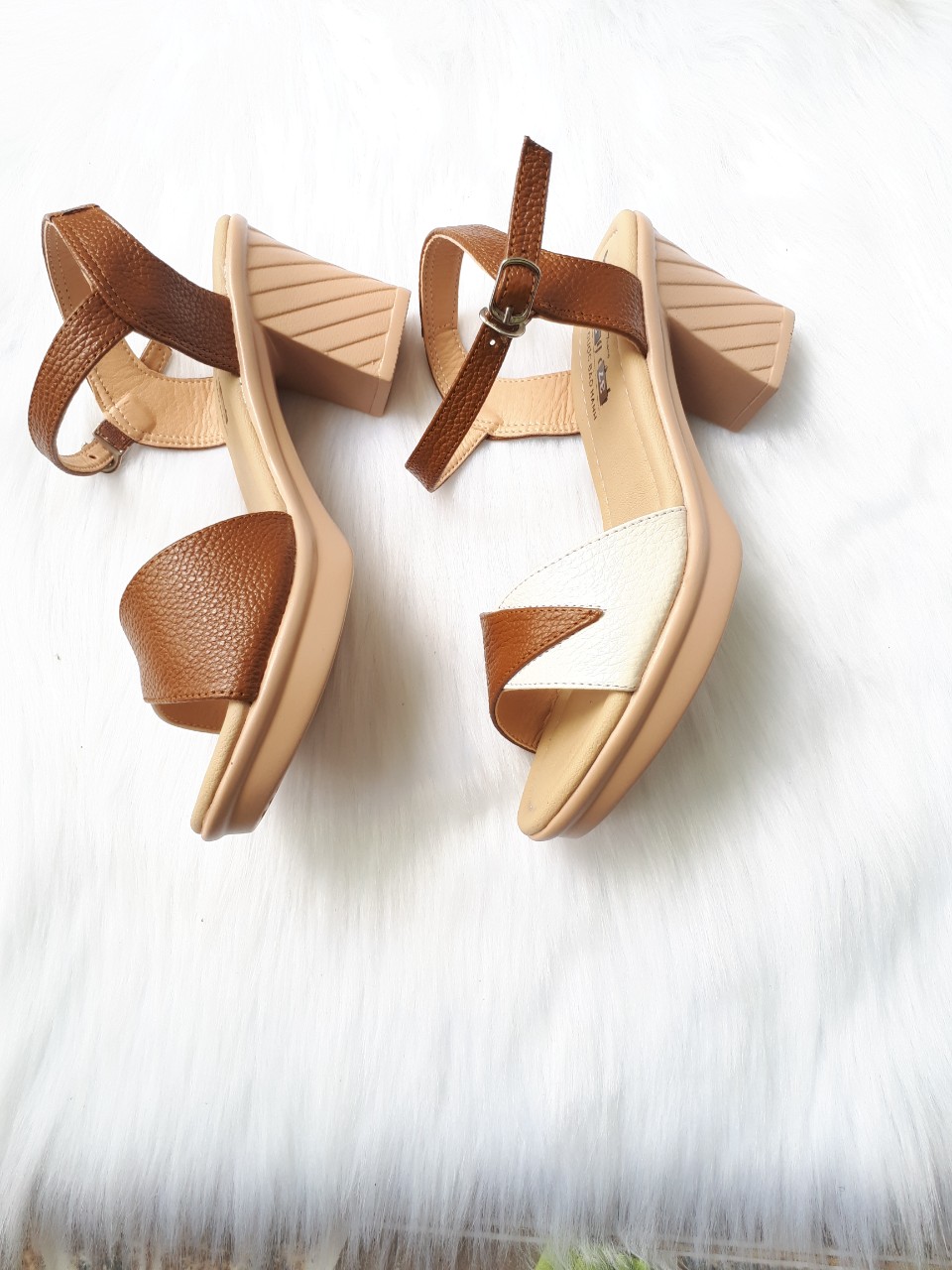 Sandal đế gót cao 7 phân da bò thật cao cấp vi vi s210