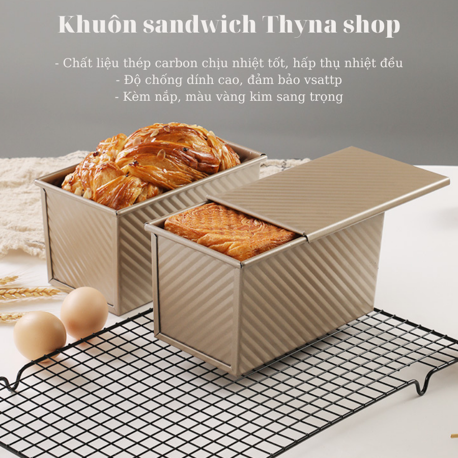 Khuôn bánh mì sandwich,khuôn bánh mì gối có nắp chống dính cao cấp - Bếp Bánh Thyna