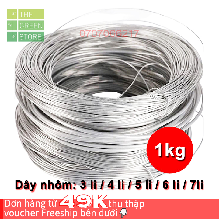 1kg Dây nhôm trần uốn cây cảnh / cây kiểng 1.2 li (1.2mm), 2 li (2mm), 3 li (3mm), 4 li (4mm), 5 li (5mm), 6 li (6mm), 7 li (7mm) mềm dẻo, dễ uốn