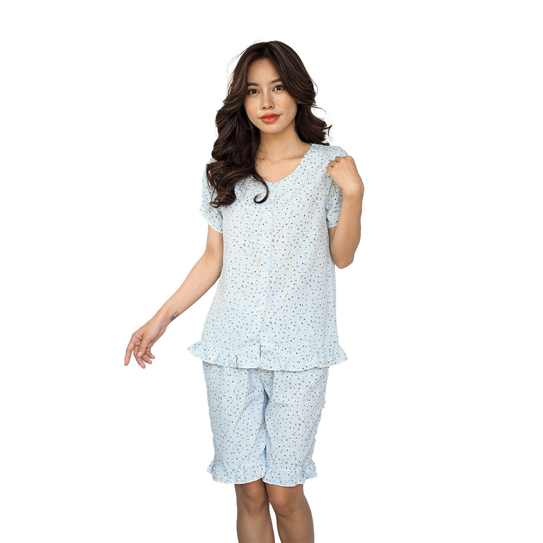 Đồ mặc nhà đồ bộ lửng hoa nhí lụa 100D mềm mịn mát size 40-65kg