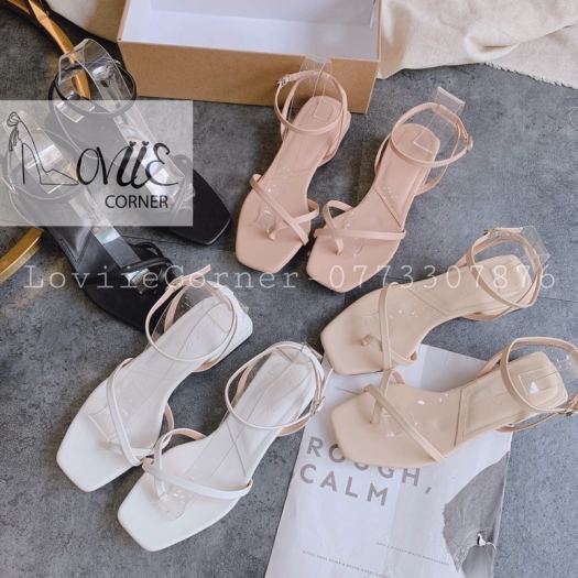 ☼ SANDAL NỮ XỎ NGÓN LOVIIECORNER - SANDAL CAO GÓT ĐẾ VUÔNG 3CM - GIÀY SANDAL CAO GÓT XỎ NGÓN DÂY MẢNH ĐẾ VUÔNG S200908