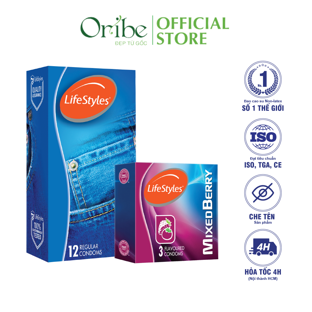 Combo 1 hộp bao cao su lifestyles classic 12 bao + 1 hộp bao cao su lifestyles mixed berry 3 bao