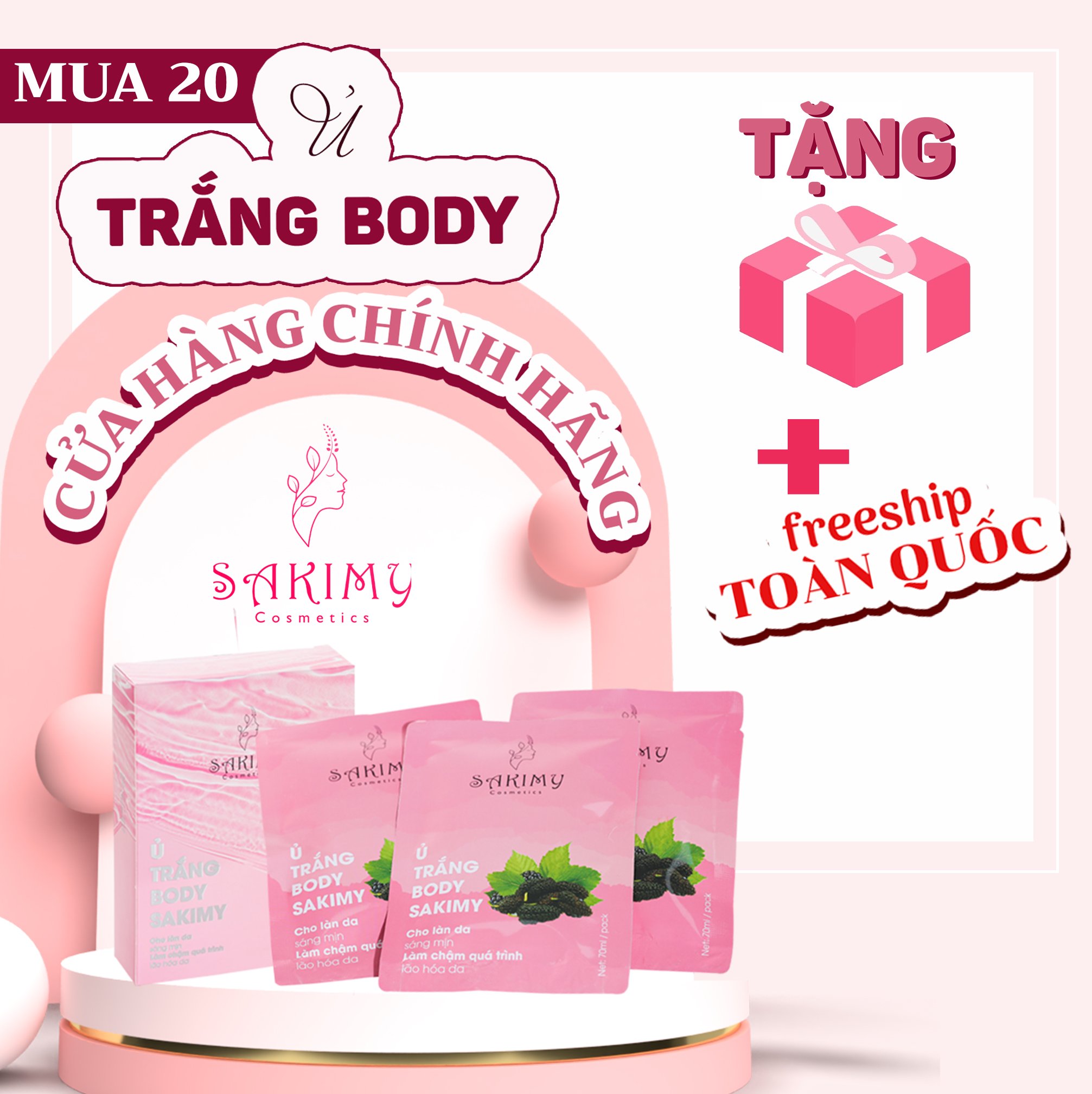 (Giá Bán Buôn) Sỉ 20 hộp Ủ trắng Body SAKIMY (1 hộp gồm 3 gói) (hàng chính hãng)
