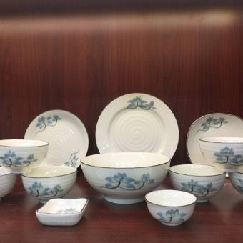 Bộ 12 Sản Phẩm Chén Dĩa Vẽ Sen Nâu Cao Cấp Gốm Sứ Bát Tràng -Ngọc Vỹ