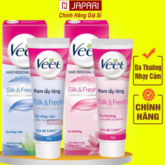 Kem Tẩy Lông Veet Silk & Fresh CHÍNH HÃNG Cho Da Nhạy Cảm,Da Thường 50g - Kem Wax Lông Nách, Lông Chân Tay, Bikini Nữ - Kem Cạo Lông Nữ / Nam JAPARI