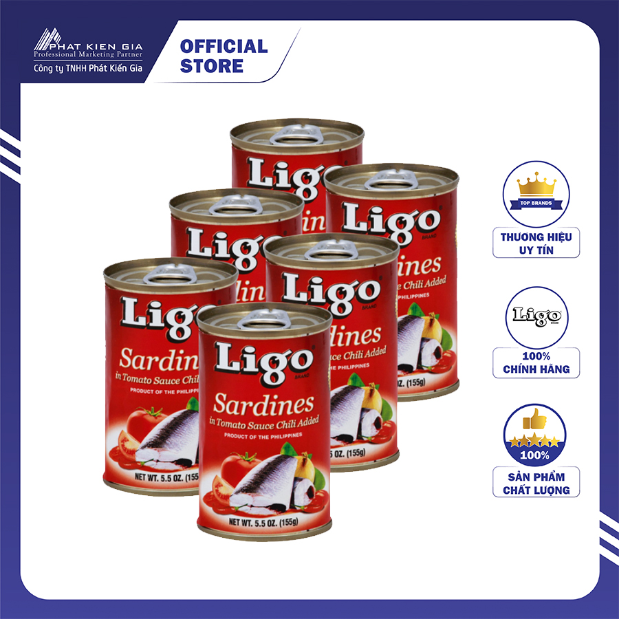 Combo 6 hộp cá mòi sốt cà vị ớt cay ligo 155g