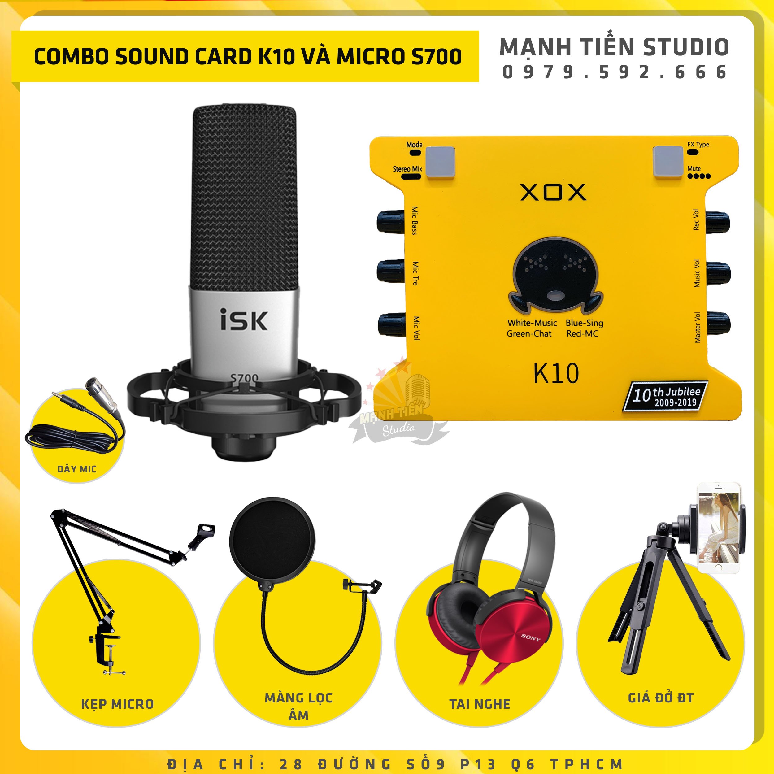[Combo livestream 2021] Bộ Combo livestream Micro ISK S700 + Sound card XOX K10 jubilee - Kèm full phụ kiện kẹp micro, màng lọc, tai nghe chụp tai, giá đỡ đt - Thu âm, livestream, karaoke online chuyên nghiệp trên cả điện thoại máy tính - Chính hãng